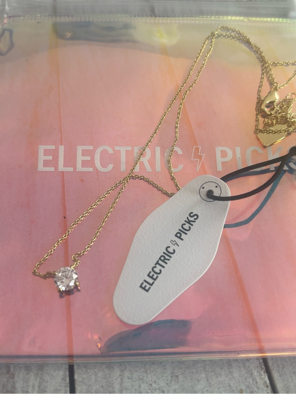 Electric Picks 14 ct gold plated “The One” clear sparkling solitaire necklace